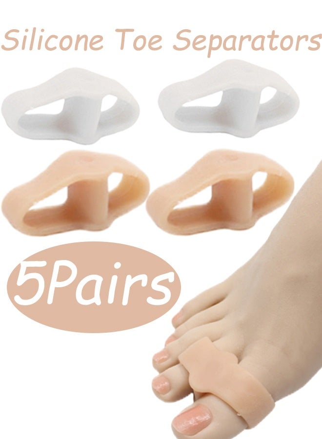 5 Pairs 2 Loop Silicone Bunion Correctors Toe Separators Big Toe Spacers for Bunions Overlapping Toes Hammertoes Ideal for Daily Wear Walking Running Yoga Working Out Post Surgery Recovery  White, Skin - Image 1