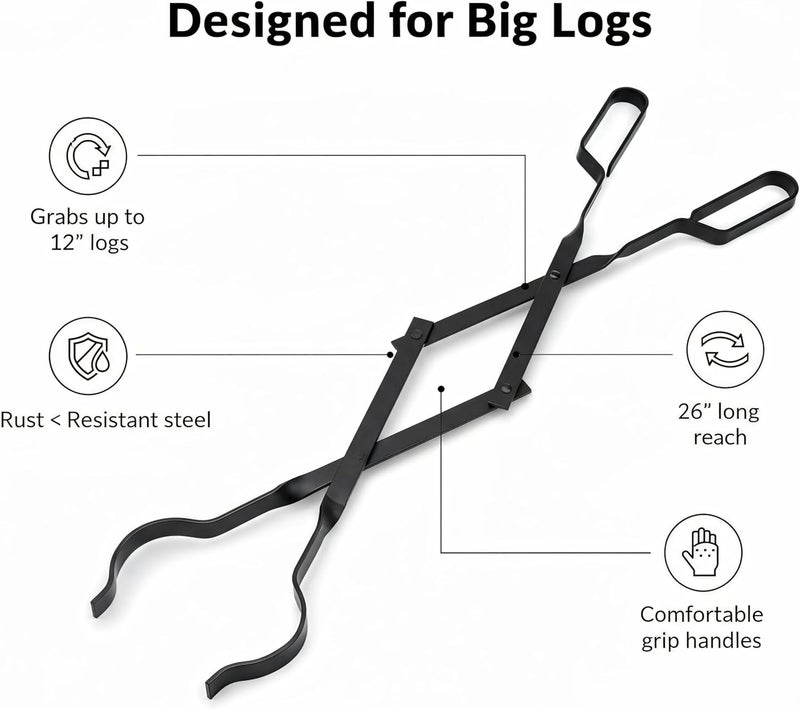 إسكدنيا 26” Fireplace Tongs and 32” Fireplace Poker for Fire Pit Heavy Duty Tool Sets, Large Fire Pit Tool with Wooden Handle for Camping, Fireplace, Bonfires, Rust Resistant Portable - Image 4