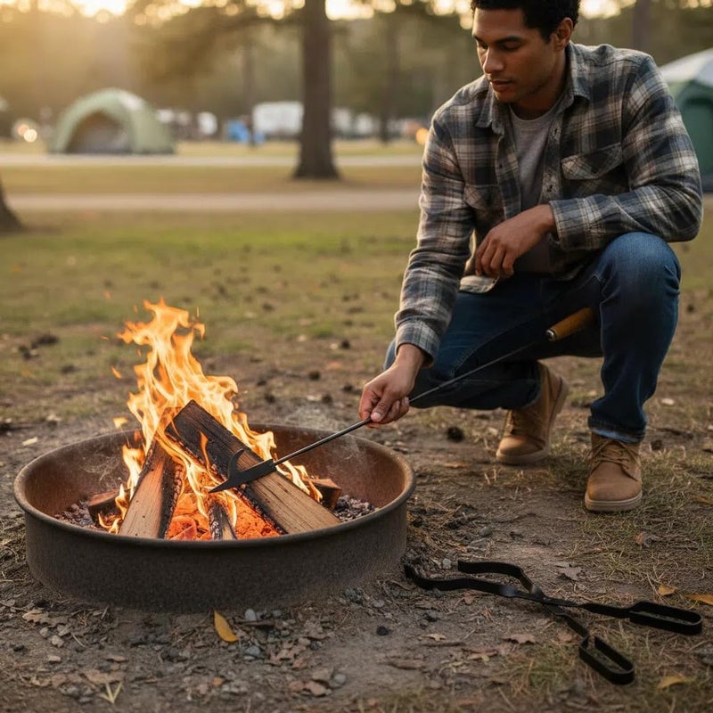 إسكدنيا 26” Fireplace Tongs and 32” Fireplace Poker for Fire Pit Heavy Duty Tool Sets, Large Fire Pit Tool with Wooden Handle for Camping, Fireplace, Bonfires, Rust Resistant Portable - Image 3