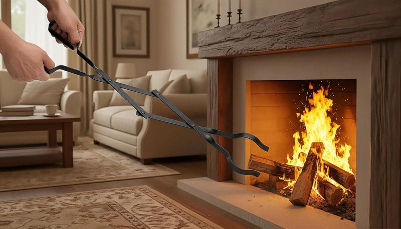 إسكدنيا 26” Fireplace Tongs and 32” Fireplace Poker for Fire Pit Heavy Duty Tool Sets, Large Fire Pit Tool with Wooden Handle for Camping, Fireplace, Bonfires, Rust Resistant Portable - Image 5