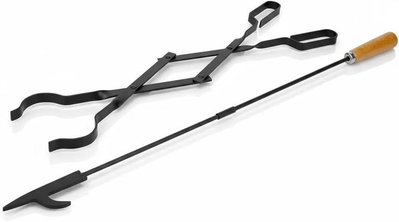 إسكدنيا 26” Fireplace Tongs and 32” Fireplace Poker for Fire Pit Heavy Duty Tool Sets, Large Fire Pit Tool with Wooden Handle for Camping, Fireplace, Bonfires, Rust Resistant Portable - Image 1