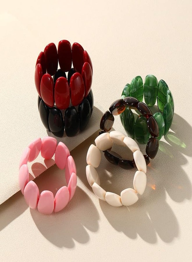 Pingyongchang Chunky Multicolor Acrylic Bangle for Women Wide Irregular Large Square Resin Bracelet Geometric Plastic Wristbands Cuff Bangle for Women Holiday Gifts Jewelry-Red - Image 4