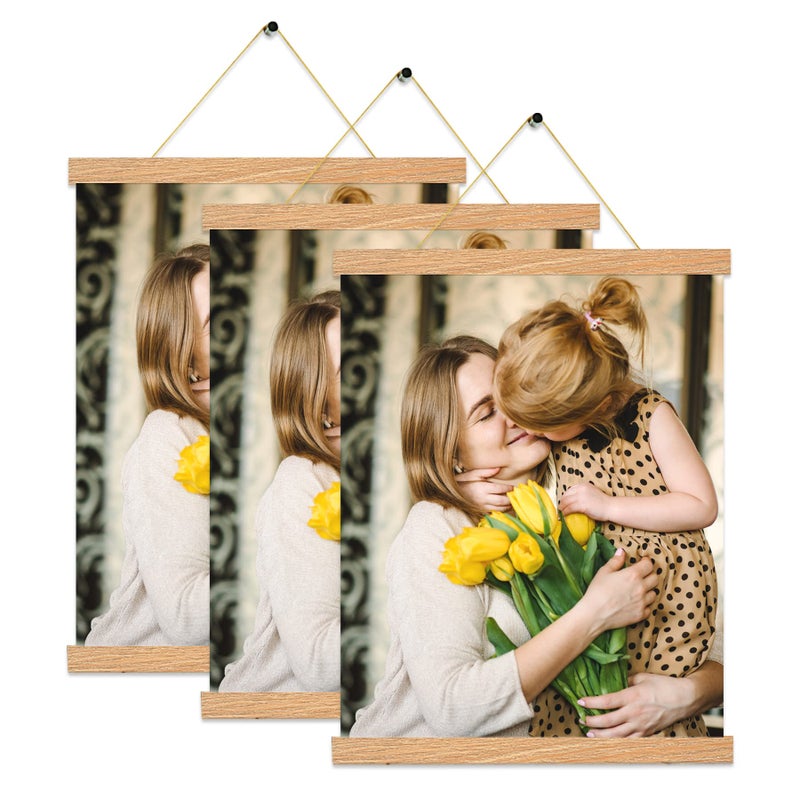 Magnetic Poster Hanger Frame Pine Color 3 pack  10x18 10x16 10x12 Poster Frame Wooden Magnetic Hanging Kit for Walls Map Canvas Artwork  - Image 1
