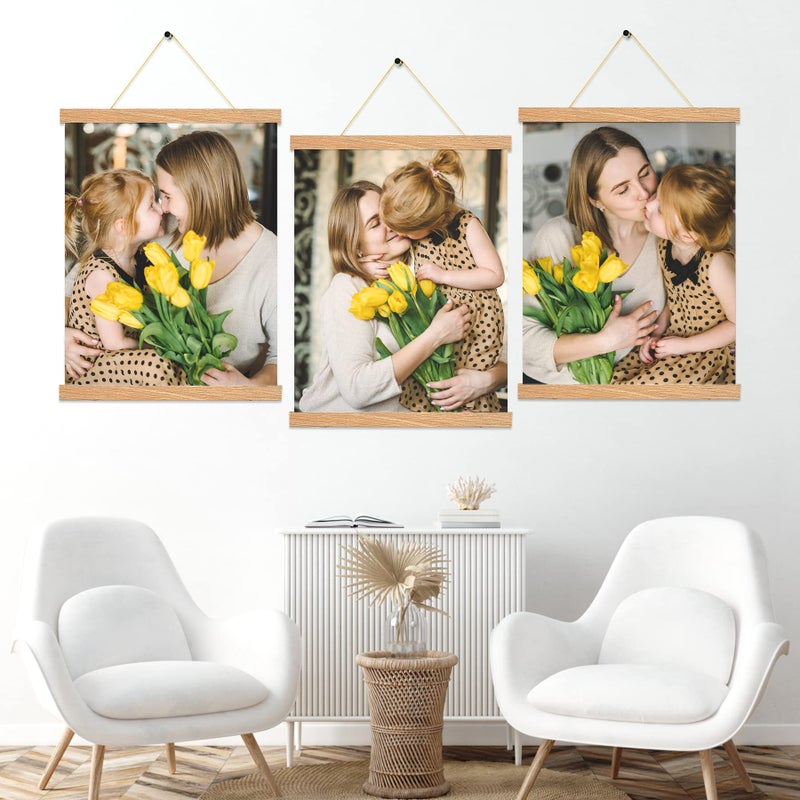 Magnetic Poster Hanger Frame Pine Color 3 pack  10x18 10x16 10x12 Poster Frame Wooden Magnetic Hanging Kit for Walls Map Canvas Artwork  - Image 5