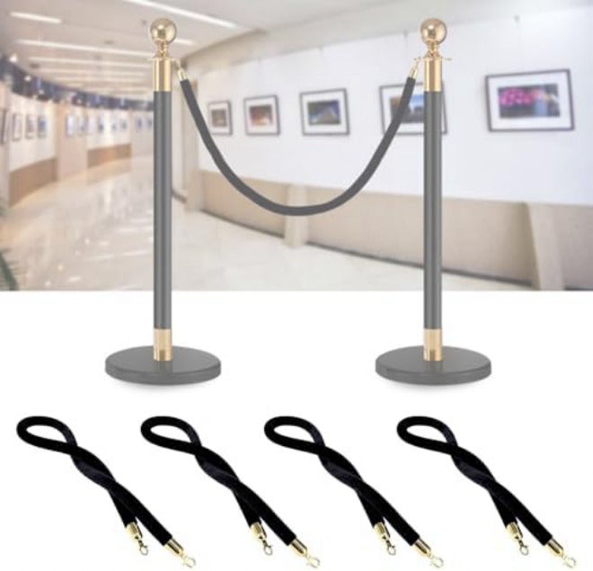 Twisted Rope Safety Barriers for Crowd Control, Ideal for Party Events, Grand Openings, and VIP Lines with Gold Hooks,Black-3.9m/(12.9ft) - Image 1