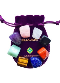 Bella Jade Healing Crystals Set of 8, for Use as 7 Chakra Stones, Worry Stones, Hot Spa Rock & Massage Stones in Grounding Balancing Soothing Meditation Reiki 