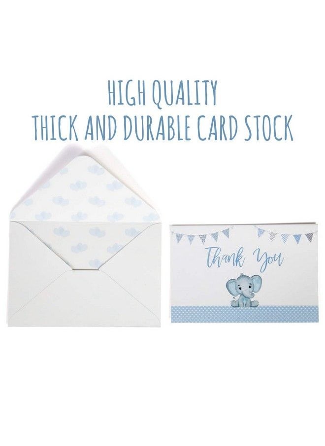 VNS Creations - 50 Baby Shower Thank You Cards Boy Baby Shower Thank You Cards Baby Shower Cards Elephant Baby Shower Thank You Cards Baby Boy Shower Card With Envelopes & Stickers (Blue) - Image 1