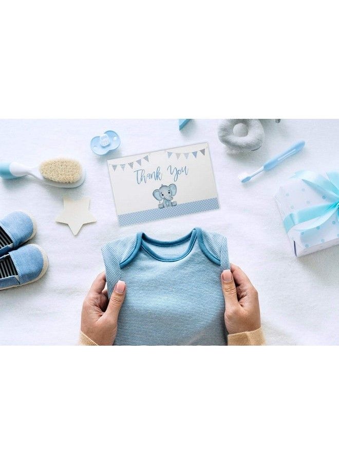 VNS Creations - 50 Baby Shower Thank You Cards Boy Baby Shower Thank You Cards Baby Shower Cards Elephant Baby Shower Thank You Cards Baby Boy Shower Card With Envelopes & Stickers (Blue) - Image 1