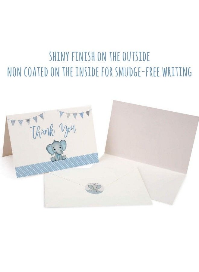 VNS Creations - 50 Baby Shower Thank You Cards Boy Baby Shower Thank You Cards Baby Shower Cards Elephant Baby Shower Thank You Cards Baby Boy Shower Card With Envelopes & Stickers (Blue) - Image 1