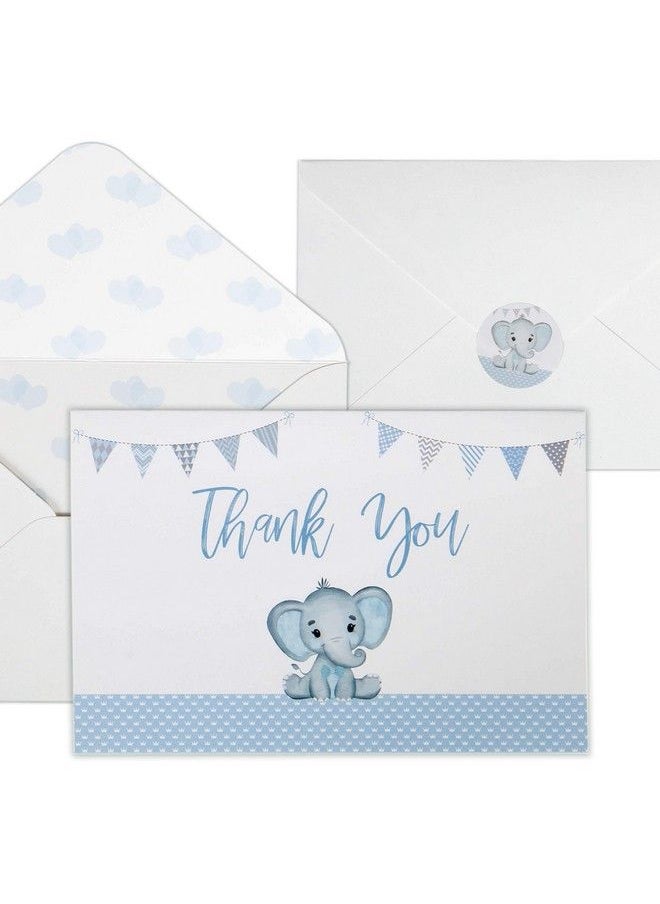 VNS Creations - 50 Baby Shower Thank You Cards Boy Baby Shower Thank You Cards Baby Shower Cards Elephant Baby Shower Thank You Cards Baby Boy Shower Card With Envelopes & Stickers (Blue) - Image 1