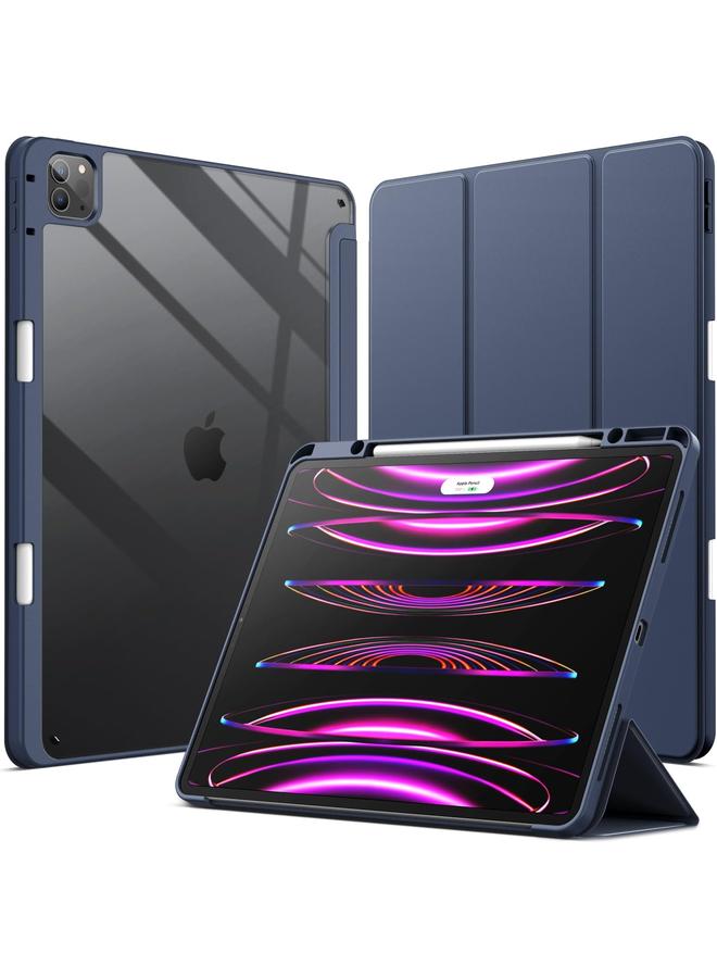 جي تيك حافظة لجهاز ايباد برو 12.9 انش 2022 2021 2020 2018 مع حامل قلم شفاف خلفي شفاف مع حامل رفيع وغطاء لوحي مضاد للصدمات مع خاصية الاستيقاظ التلقائي والاستيقاظ باللون الأزرق الداكن - Image 1