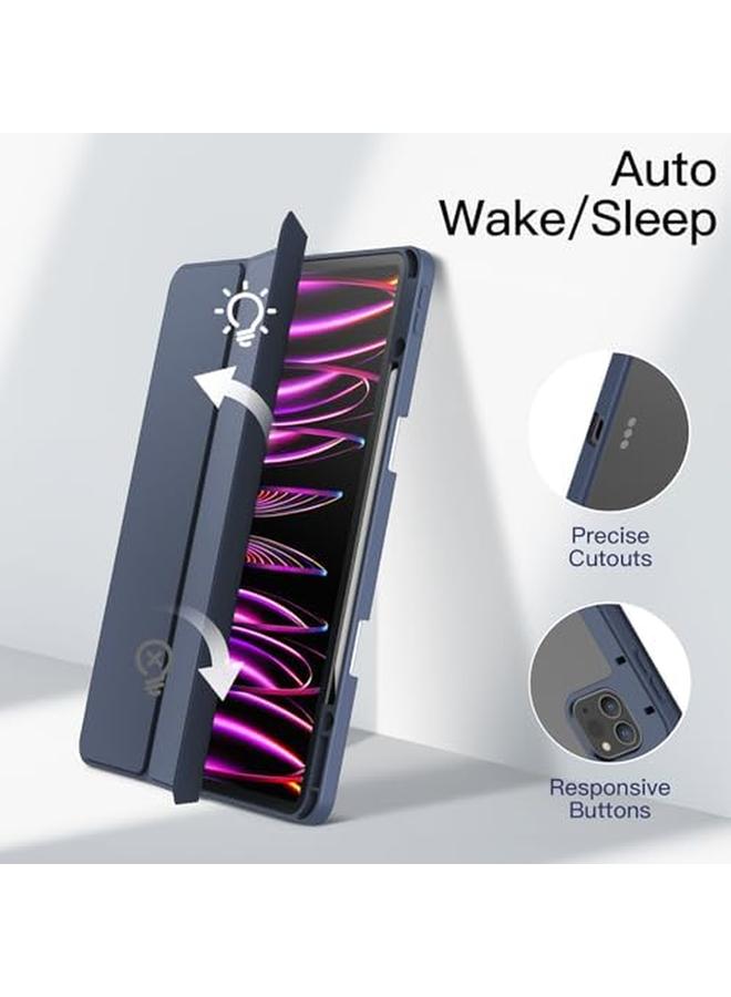 جي تيك حافظة لجهاز ايباد برو 12.9 انش 2022 2021 2020 2018 مع حامل قلم شفاف خلفي شفاف مع حامل رفيع وغطاء لوحي مضاد للصدمات مع خاصية الاستيقاظ التلقائي والاستيقاظ باللون الأزرق الداكن - Image 4