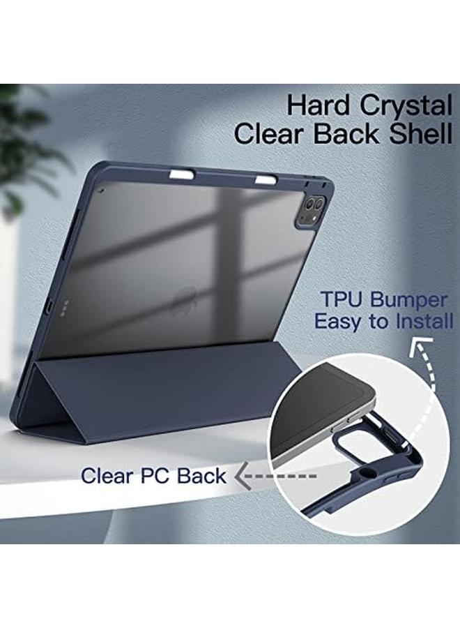 جي تيك حافظة لجهاز ايباد برو 12.9 انش 2022 2021 2020 2018 مع حامل قلم شفاف خلفي شفاف مع حامل رفيع وغطاء لوحي مضاد للصدمات مع خاصية الاستيقاظ التلقائي والاستيقاظ باللون الأزرق الداكن - Image 3
