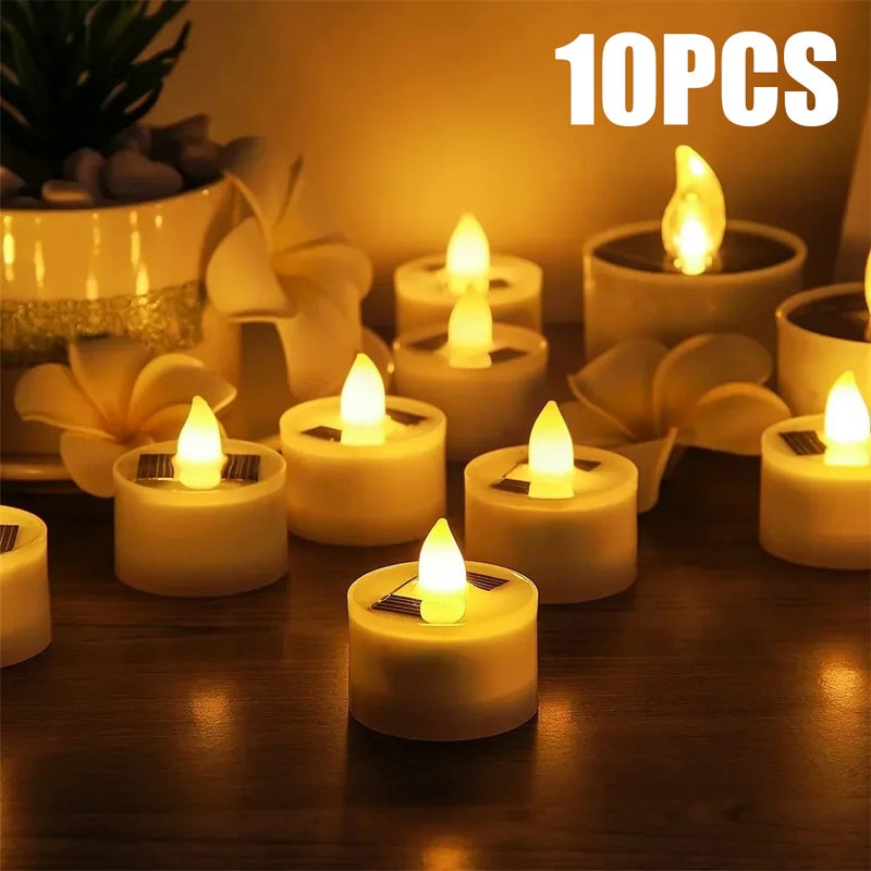 10PCS Solar Tea Light LED Candles Flameless Outdoor Waterproof Rechargeable - Image 1