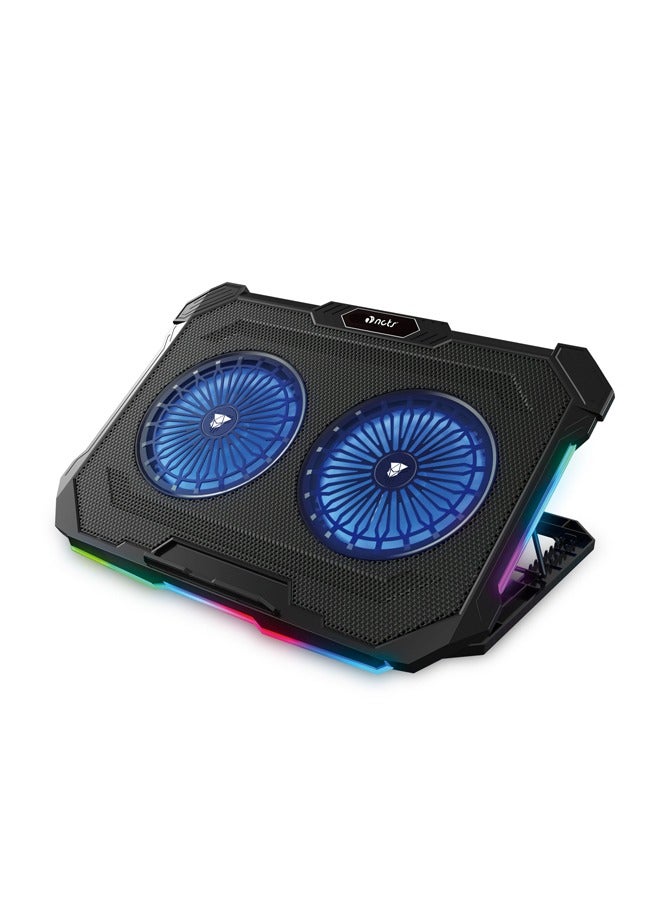 NCTS-C217 RGB Cooling Pad Gaming Laptop Cooler, Ergonomic design with 2 Quiet Cooling Fans for 17'' inch laptop & below,8 Height Stand,10 modes RGB lighting effects,2 USB Ports,GTIN:6295151550014