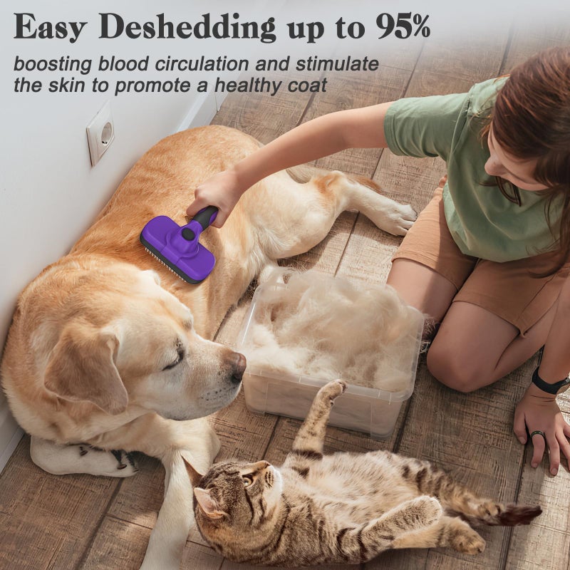 Swihauk Self Cleaning Slicker Brush for Dogs & Cats, Skin Friendly Pet Grooming for Shedding, Deshedding, and Hair Removal - Puppy Brush for Long Haired Pets, Pet Supplies, Purple - Image 5