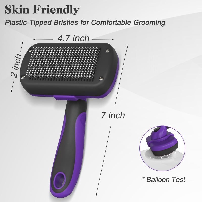 Swihauk Self Cleaning Slicker Brush for Dogs & Cats, Skin Friendly Pet Grooming for Shedding, Deshedding, and Hair Removal - Puppy Brush for Long Haired Pets, Pet Supplies, Purple - Image 4