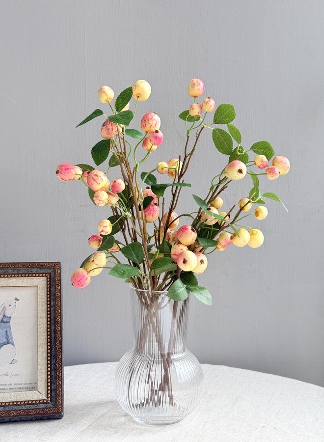 QFSH 3Pcs Artificial Mini Apple Branches with Berries Realistic Fake Fruit Stem for Home Garden Decor Wedding Decoration 25'' (Yellow) - Image 2