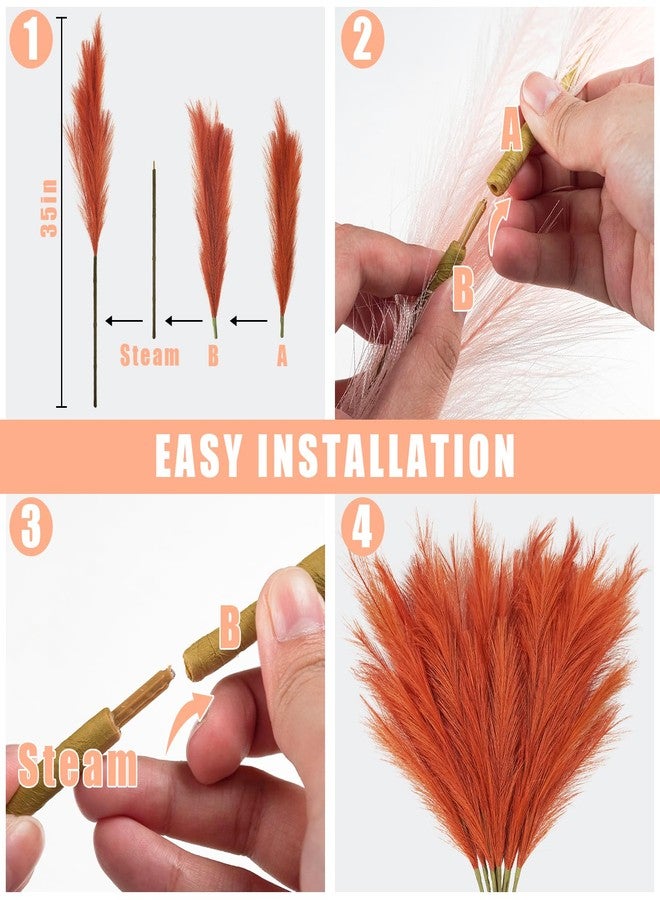 obbsie Agusbagli 30pcs Orange Pampas Grass Tall, 21.6in Fluffy Faux Colored Pompas Grass Artificial Orange Pampas Stems Vase Filler Fall Flower Arrangement for Home Wedding Centerpieces Autumn Bohe Decor - Image 4