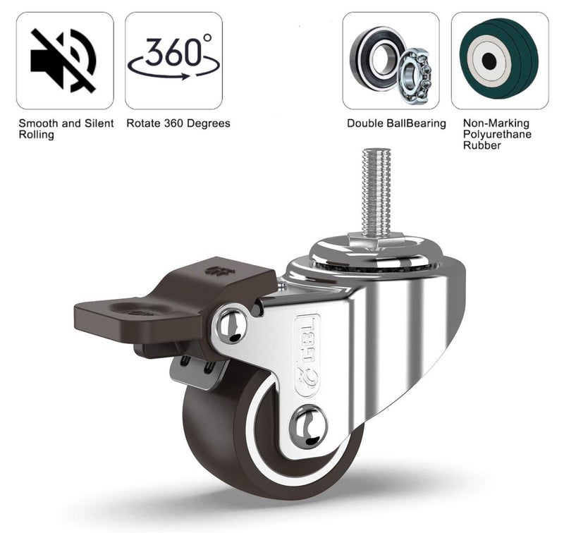 G&BL 1" inch Small Caster Wheels with 2 Brakes + Screws M6x15mm - 90Lbs - Low Profile Castor Wheels with Brakes - Set of 4 No Floor Marks Silent Casters - Image 4