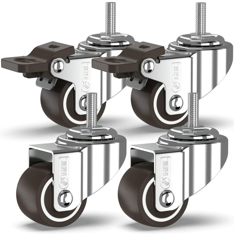 G&BL 1" inch Small Caster Wheels with 2 Brakes + Screws M6x15mm - 90Lbs - Low Profile Castor Wheels with Brakes - Set of 4 No Floor Marks Silent Casters - Image 1