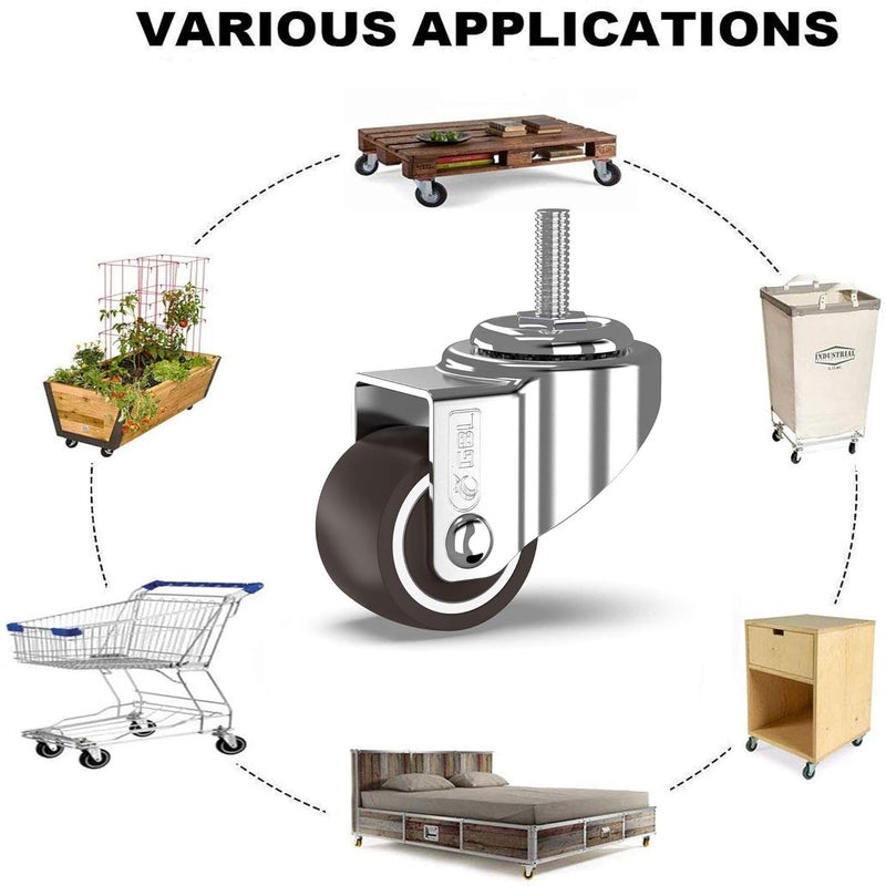 G&BL 1" inch Small Caster Wheels with 2 Brakes + Screws M6x15mm - 90Lbs - Low Profile Castor Wheels with Brakes - Set of 4 No Floor Marks Silent Casters - Image 5