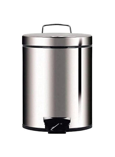 Stainless-Steel Lidded Wastebasket, Basket Trash Can With Foot Pedal for Touchless Use & Comfortable Handle, Waste Bin With Inner Plastic Bucket To Clean Easily 5 Liters-Silver
