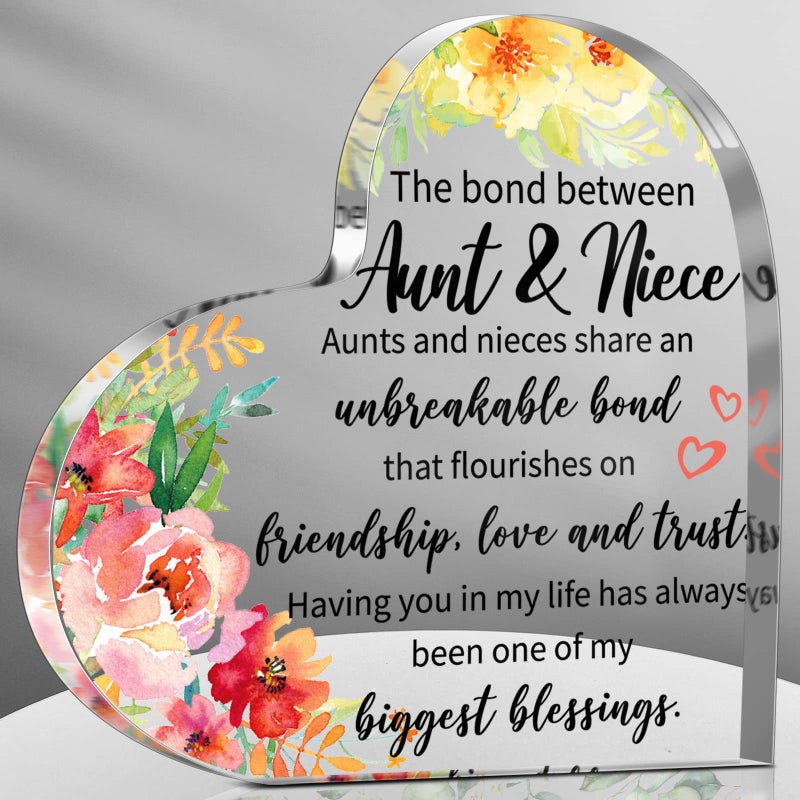 Maitys Aunt Gift from Niece Nephew Aunt Birthday Gift Acrylic Heart Keepsake Sign Paperweight Idea for Aunt Auntie Mother's Day Gift Ideas(Lovely) - Image 1