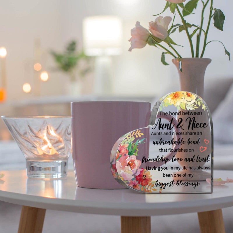 Maitys Aunt Gift from Niece Nephew Aunt Birthday Gift Acrylic Heart Keepsake Sign Paperweight Idea for Aunt Auntie Mother's Day Gift Ideas(Lovely) - Image 5