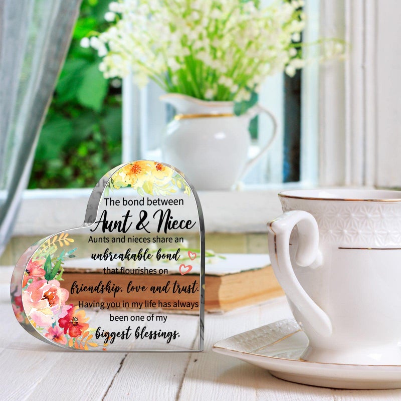 Maitys Aunt Gift from Niece Nephew Aunt Birthday Gift Acrylic Heart Keepsake Sign Paperweight Idea for Aunt Auntie Mother's Day Gift Ideas(Lovely) - Image 2