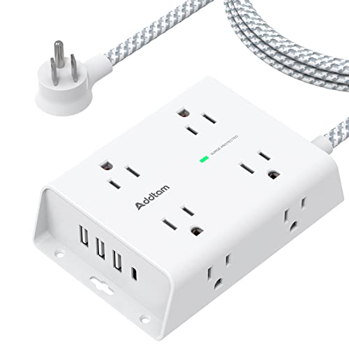 Addtam Surge Protector Power Strip - 8 Widely Outlets with 4 USB Ports(1 USB C Outlet), Addtam 3-Side Outlet Extender Strip with 5Ft Extension Cord, Flat Plug, Wall Mount for Dorm Home Office, ETL Listed - Image 1