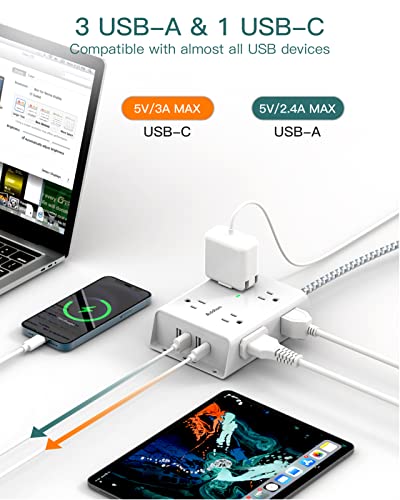 Addtam Surge Protector Power Strip - 8 Widely Outlets with 4 USB Ports(1 USB C Outlet), Addtam 3-Side Outlet Extender Strip with 5Ft Extension Cord, Flat Plug, Wall Mount for Dorm Home Office, ETL Listed - Image 4