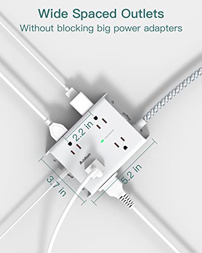 Addtam Surge Protector Power Strip - 8 Widely Outlets with 4 USB Ports(1 USB C Outlet), Addtam 3-Side Outlet Extender Strip with 5Ft Extension Cord, Flat Plug, Wall Mount for Dorm Home Office, ETL Listed - Image 3
