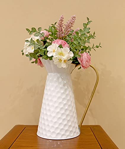 Elegant White Metal Decorative Flower VaseFarmhouse Galvanized PitcherRustic Milk Jug for Home Decor