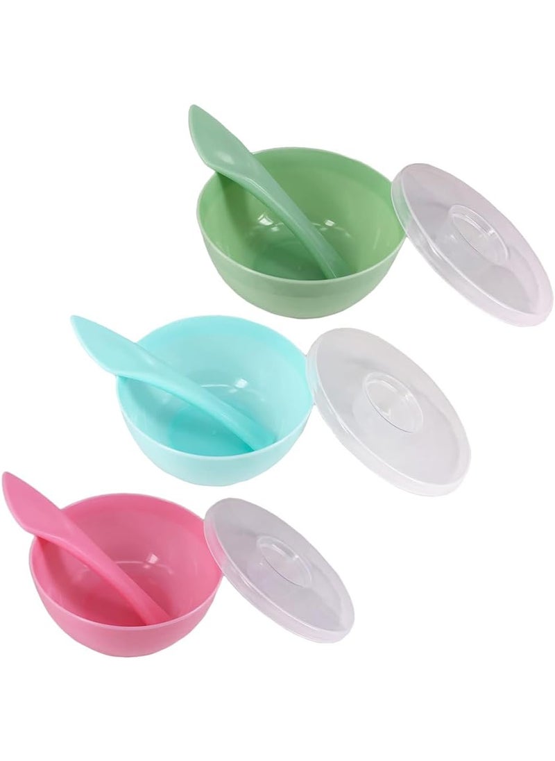 lasenersm - lasenersm 3 Sets Plastic Facial Mask Mixing Bowl with Plastic Spatula and Lid Facemask Bowl Mud Mask Mixing Bowl DIY Skin Care Mixing Tool Kit for Lady Women Home Beauty Salon Use, Color Random - Image 1