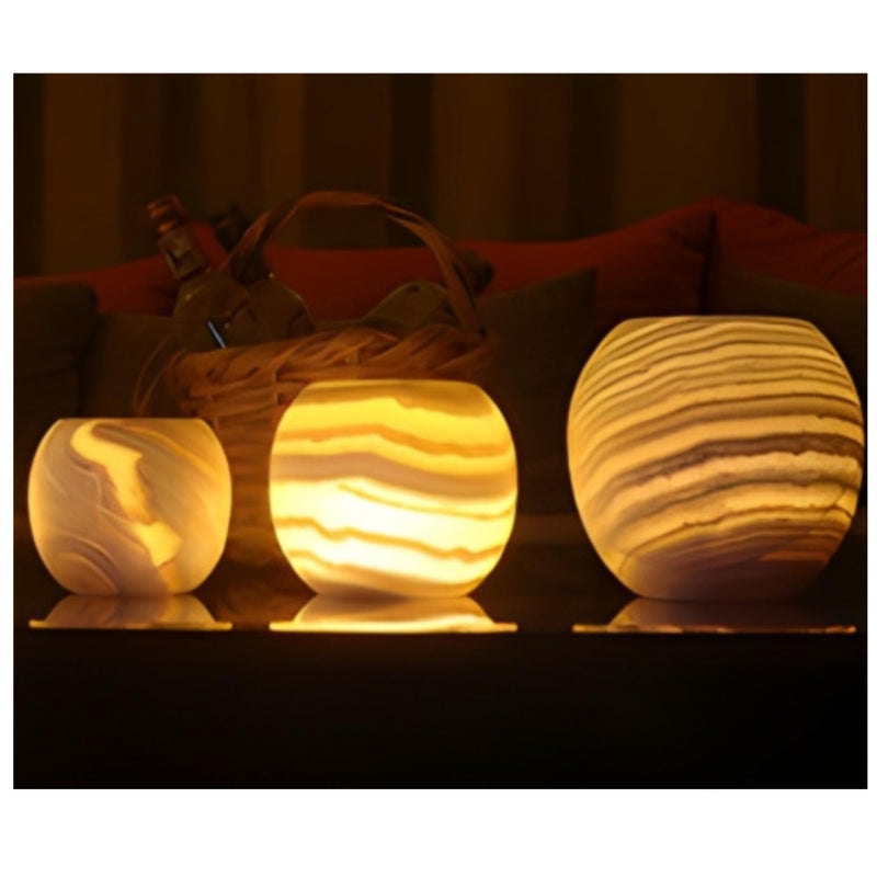 CraftsOfEgypt Single Alabaster Candle Holder  Egyptian Tealight and Votive Candles Holders with Amber Glow for Home Dcor Natural Stone Soothing Tranquil Aurora