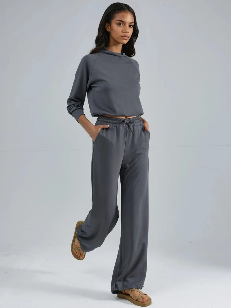 زوبعة بلوزة نصف ياقة مدورة مودال وبنطلون بخصر مطاطي مجموعة بيرسان