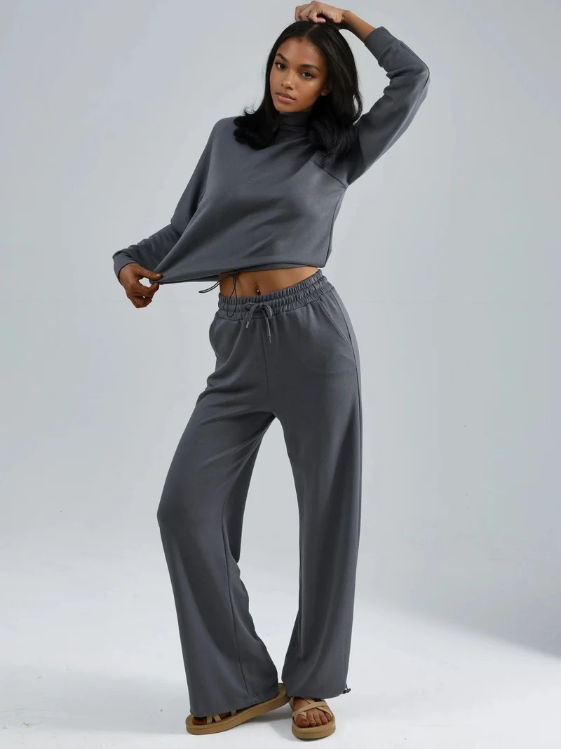 زوبعة بلوزة نصف ياقة مدورة مودال وبنطلون بخصر مطاطي مجموعة بيرسان