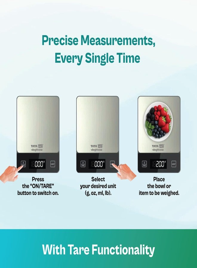 Tata 1mg Weightwise Kitchen Weighing Scale | 1g Precision | Stainless Steel | Max Capacity 5 kg | Auto Power-Off Feature | Ideal for Daily Diet Tracking, Portion Control and Weight Management Goals - Image 4