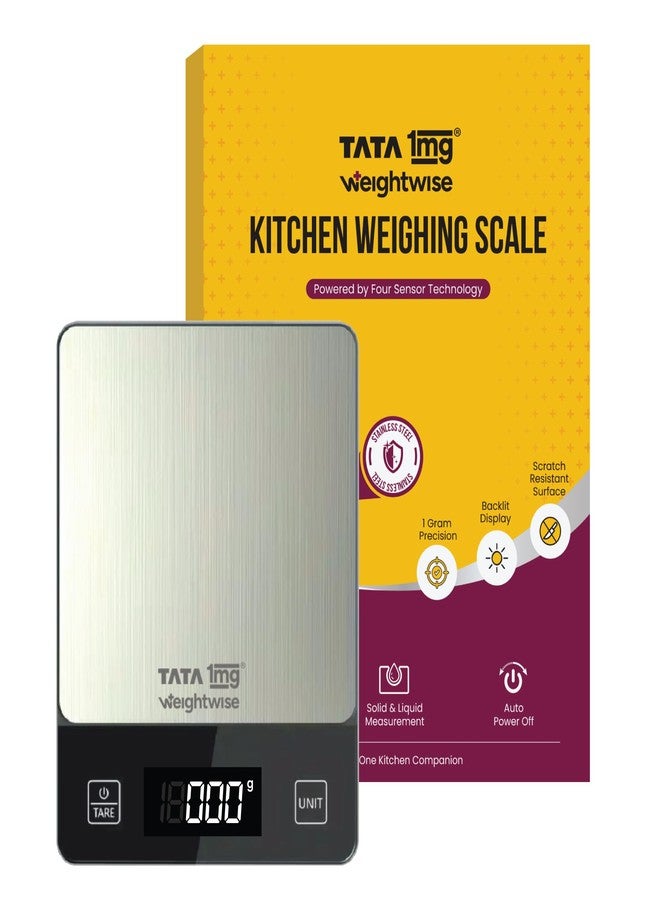 Tata 1mg Weightwise Kitchen Weighing Scale | 1g Precision | Stainless Steel | Max Capacity 5 kg | Auto Power-Off Feature | Ideal for Daily Diet Tracking, Portion Control and Weight Management Goals - Image 1