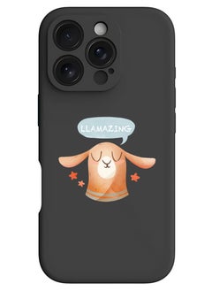 Theodor iPhone 16 Pro Max Black Protective Slim Fit Case Liquid Silicone Cover with Full Body Protection Anti-Scratch Shockproof Case For iPhone - Llamazing lama  - Image 1