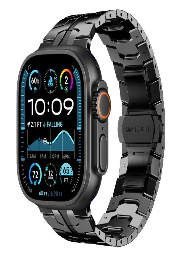 FULLIFE Stainless Steel Link Band for Apple Watch Ultra 3/2/1 49mm, Folding Clasp Metal Bracelet Compatible with Series 11/10 46mm, 9/8/7 45mm, SE/6/5/4 44mm, 3/2/1 42mm (Men) - Image 1