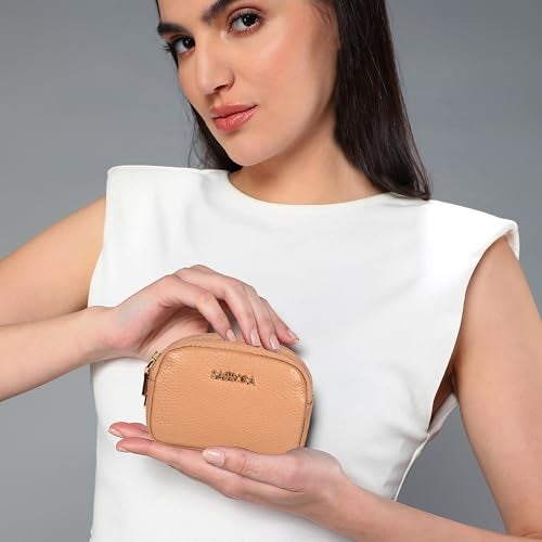 Sassora Genuine Leather Women Coin Pouch (Beige) - Image 4