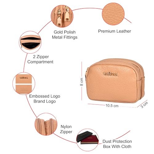 Sassora Genuine Leather Women Coin Pouch (Beige) - Image 3