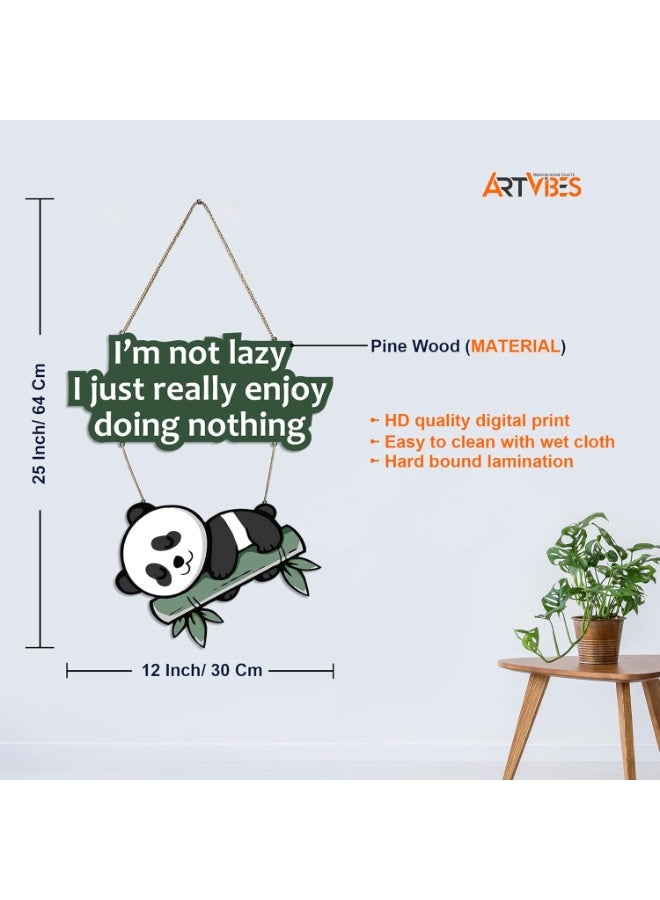 Artvibes Lazy Panda Printed Wooden Wall Hanging with Quotes for Home Decor | Office | Gifts | Living Room | Bedroom | Wooden Decorative Items | Modern Painting | Artworks Decoration (WH_5701N) - Image 2