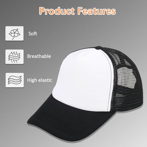 OKBA 5 Pack Sublimation Blank Baseball Cap Polyester Mesh Trucker Hat Adult (US, Alpha, Medium, 3X-Large, Standard, 5PCS Black and White hat) - Image 4