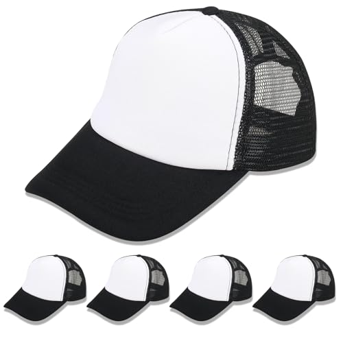 OKBA 5 Pack Sublimation Blank Baseball Cap Polyester Mesh Trucker Hat Adult (US, Alpha, Medium, 3X-Large, Standard, 5PCS Black and White hat) - Image 1