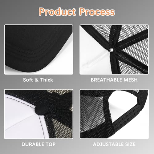 OKBA 5 Pack Sublimation Blank Baseball Cap Polyester Mesh Trucker Hat Adult (US, Alpha, Medium, 3X-Large, Standard, 5PCS Black and White hat) - Image 3