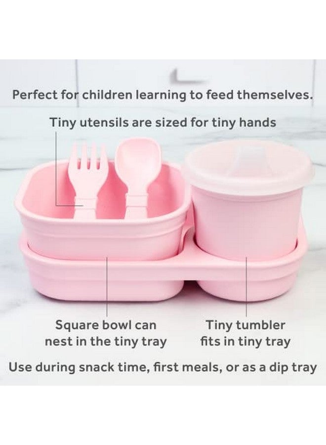 Re-Play Tiny Dining Set Feeding Supplies for Babies and Toddlers, Includes Food Tray, Cup, Bowl, Utensils - Microwave & Dishwasher Safe - Made in USA - 5pc - Ice Pink - Image 5