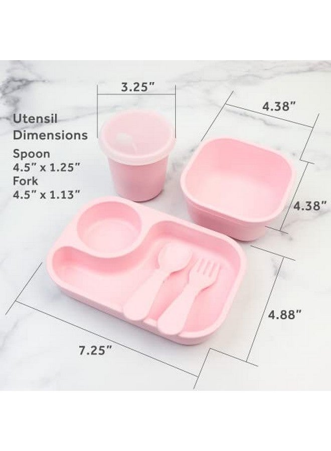 Re-Play Tiny Dining Set Feeding Supplies for Babies and Toddlers, Includes Food Tray, Cup, Bowl, Utensils - Microwave & Dishwasher Safe - Made in USA - 5pc - Ice Pink - Image 4